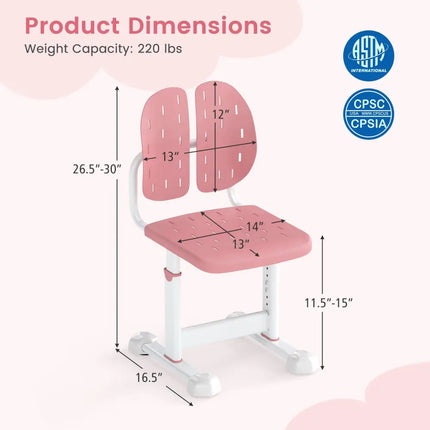 Height-adjustable Kid’s Study Chair with Double Back Support and Breathable Seat for 3+ Years Old-Pink - Pink - Kids