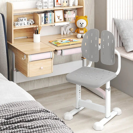Height-adjustable Kid’s Study Chair with Double Back Support and Breathable Seat for 3+ Years Old-Gray - Gray - Kids