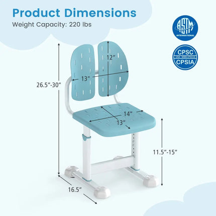 Height-adjustable Kid’s Study Chair with Double Back Support and Breathable Seat for 3+ Years Old-Blue - Blue - Kids