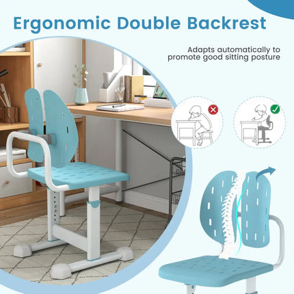 Height-adjustable Kid’s Study Chair with Double Back Support and Breathable Seat for 3+ Years Old-Blue - Blue - Kids