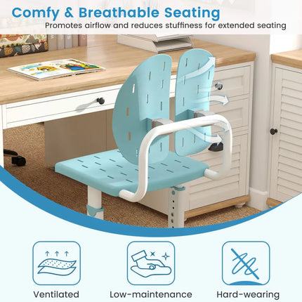 Height-adjustable Kid’s Study Chair with Double Back Support and Breathable Seat for 3+ Years Old-Blue - Blue - Kids