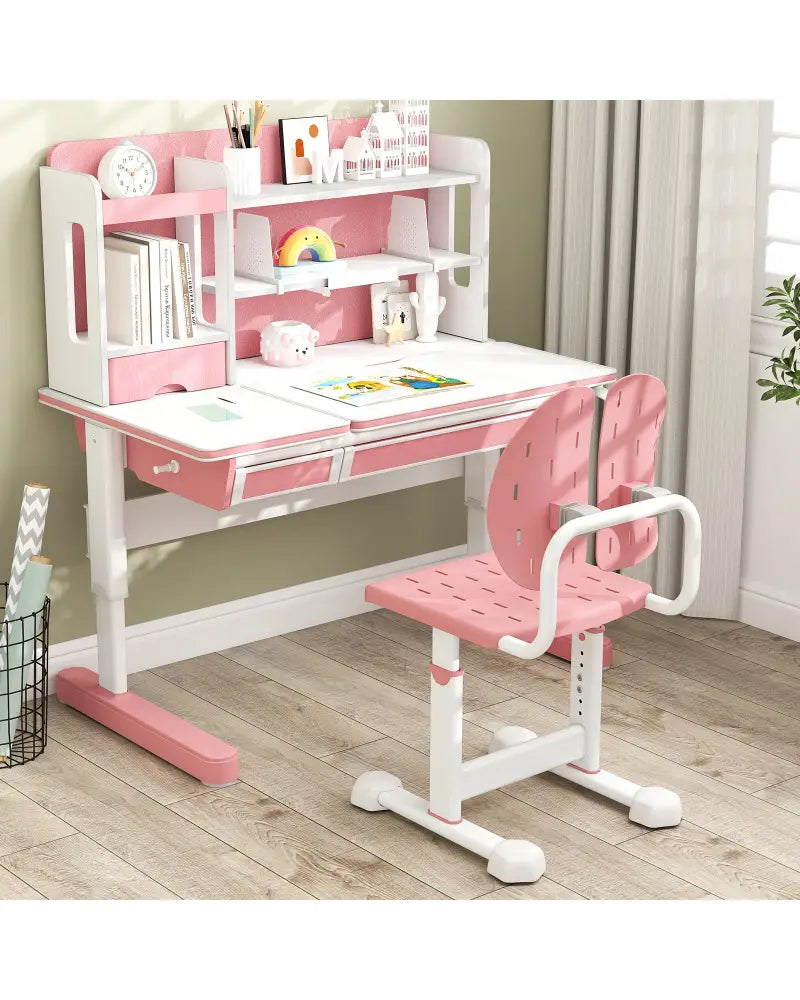 Height-adjustable Kid’s Study Chair with Double Back Support and Breathable Seat for 3+ Years Old-Pink - Pink - Kids