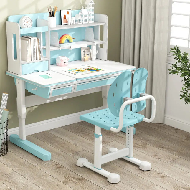 Height-adjustable Kid’s Study Chair with Double Back Support and Breathable Seat for 3+ Years Old-Blue - Blue - Kids