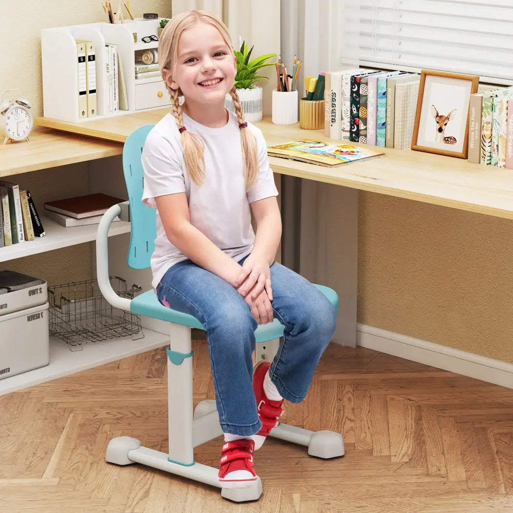 Height-adjustable Kid’s Study Chair with Double Back Support and Breathable Seat for 3+ Years Old-Blue - Blue - Kids
