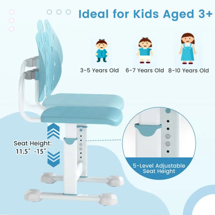 Height-adjustable Kid’s Study Chair with Double Back Support and Breathable Seat for 3+ Years Old-Blue - Blue - Kids