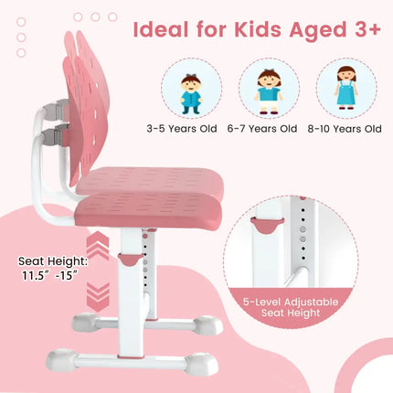 Height-adjustable Kid’s Study Chair with Double Back Support and Breathable Seat for 3+ Years Old-Pink - Pink - Kids