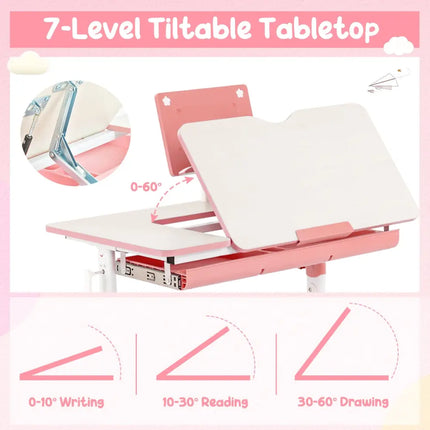 Height-Adjustable Kid’s Study Desk and Chair Set-Pink - Pink - Kids Table & Chair Sets