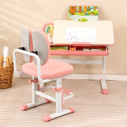Height-Adjustable Kid’s Study Desk and Chair Set-Pink - Pink - Kids Table & Chair Sets