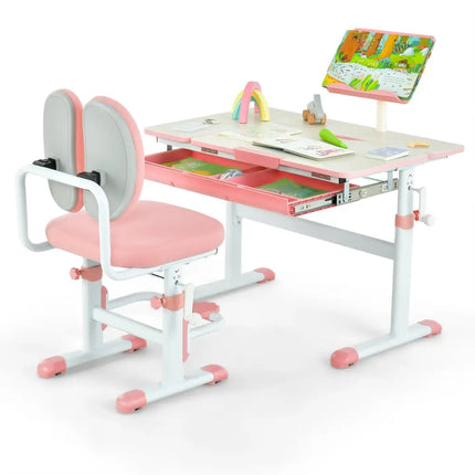 Height-Adjustable Kid’s Study Desk and Chair Set-Pink - Pink - Kids Table & Chair Sets
