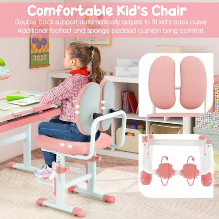 Height-Adjustable Kid’s Study Desk and Chair Set-Pink - Pink - Kids Table & Chair Sets