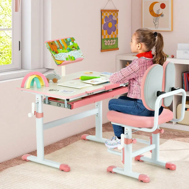 Height-Adjustable Kid’s Study Desk and Chair Set-Pink - Pink - Kids Table & Chair Sets