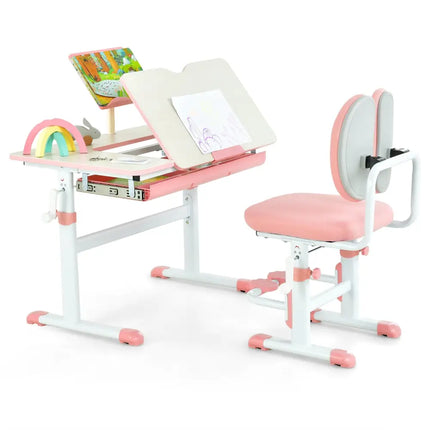 Height-Adjustable Kid’s Study Desk and Chair Set-Pink - Pink - Kids Table & Chair Sets
