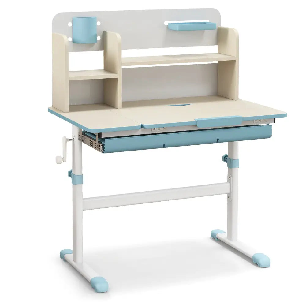 Height Adjustable Kids Study Desk with Tilt Desktop for 3-12 Years Old-Blue - Blue - Kids Table & Chair Sets