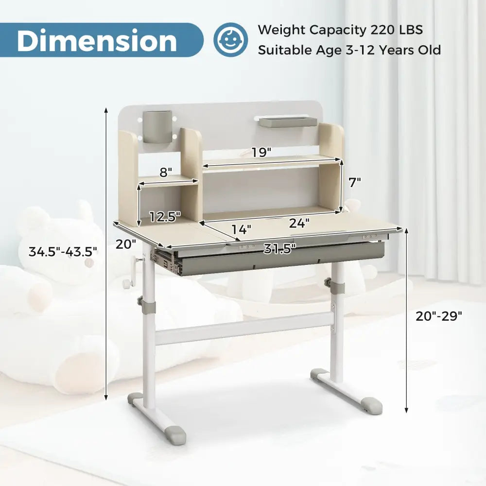 Height Adjustable Kids Study Desk with Tilt Desktop for 3-12 Years Old-Gray - Gray - Kids Table & Chair Sets