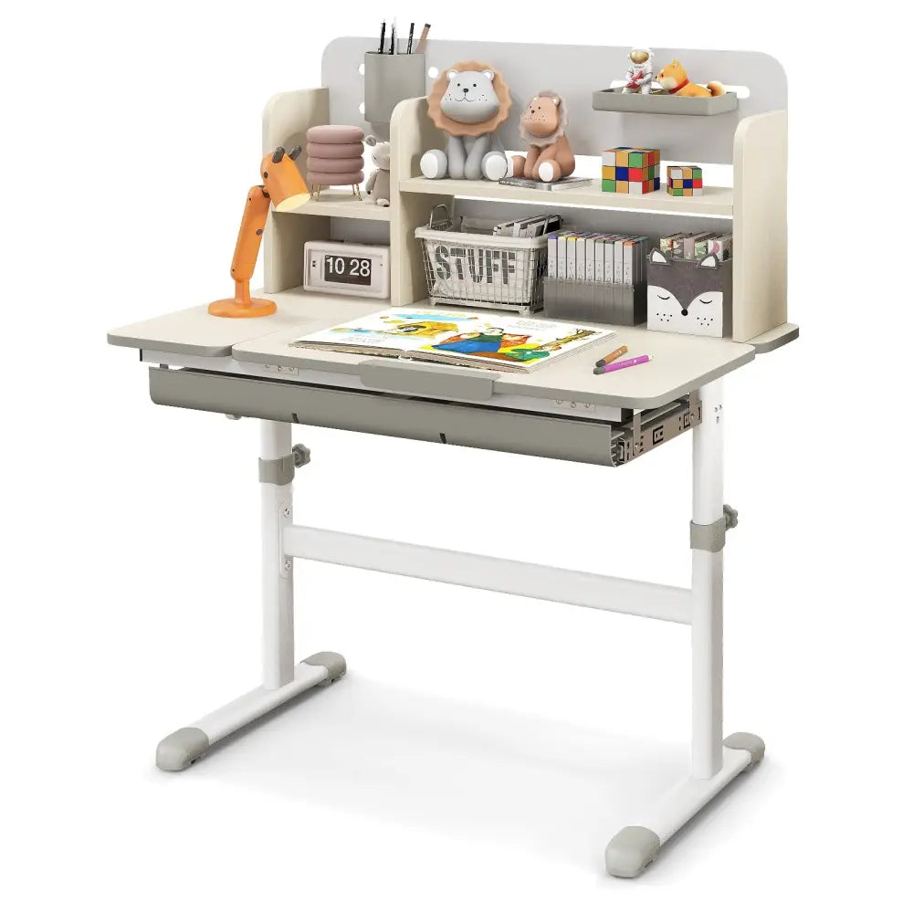 Height Adjustable Kids Study Desk with Tilt Desktop for 3-12 Years Old-Gray - Gray - Kids Table & Chair Sets