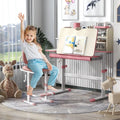 Height Adjustable Kids Study Desk with Tilt Desktop for 3-12 Years Old-Pink - Pink - Kids Table & Chair Sets