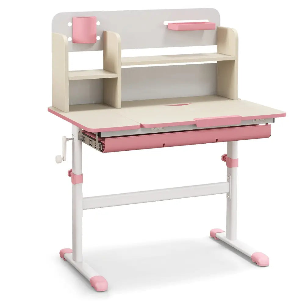 Height Adjustable Kids Study Desk with Tilt Desktop for 3-12 Years Old-Pink - Pink - Kids Table & Chair Sets
