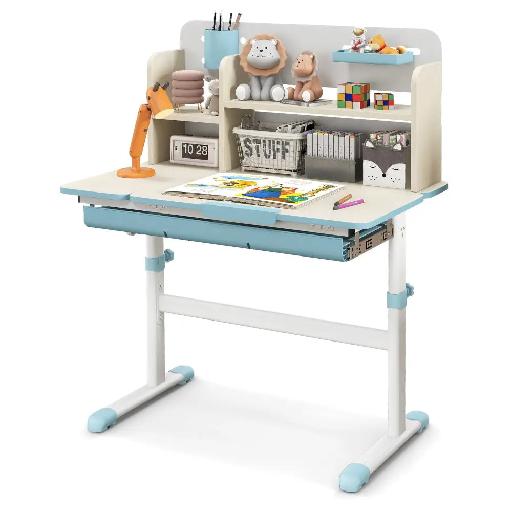 Height Adjustable Kids Study Desk with Tilt Desktop for 3-12 Years Old-Blue - Blue - Kids Table & Chair Sets