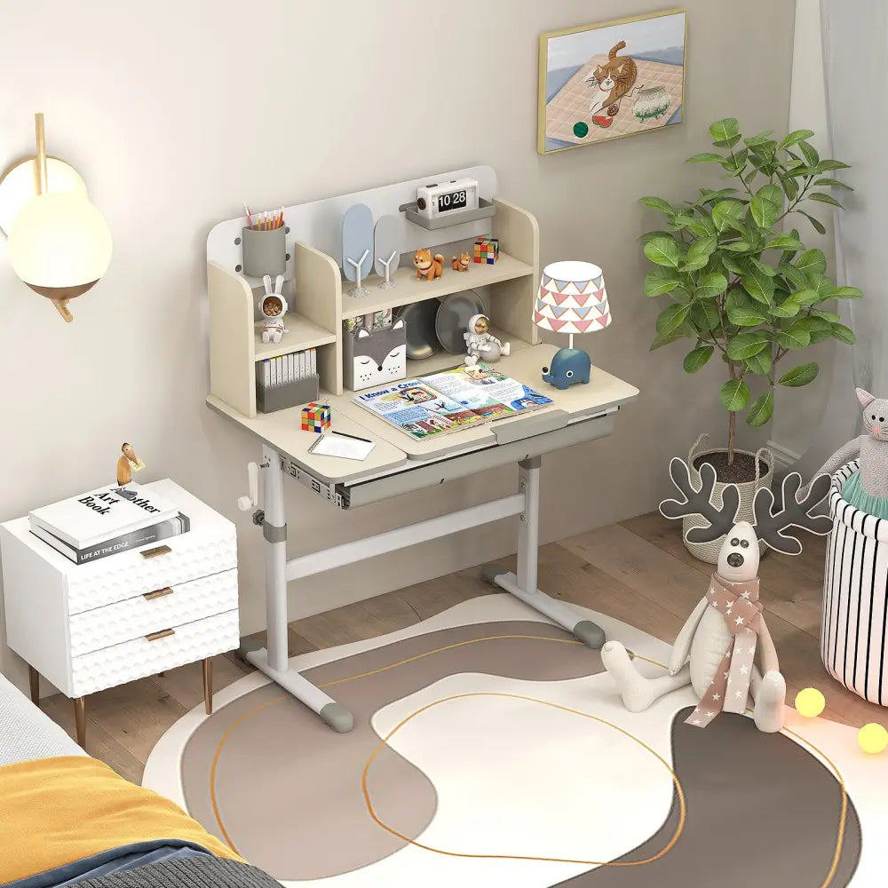 Height Adjustable Kids Study Desk with Tilt Desktop for 3-12 Years Old-Gray - Gray - Kids Table & Chair Sets