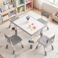 Height Adjustable Kids Table and 4 Chairs Set with Graffiti Desktop and 2 Storage Baskets-Gray - Gray - Kids Table &