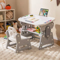 Height Adjustable Kids Table and Chair Set with Tiltable Whiteboard and Concave Shelf-Gray - Gray - Kids Table & Chair