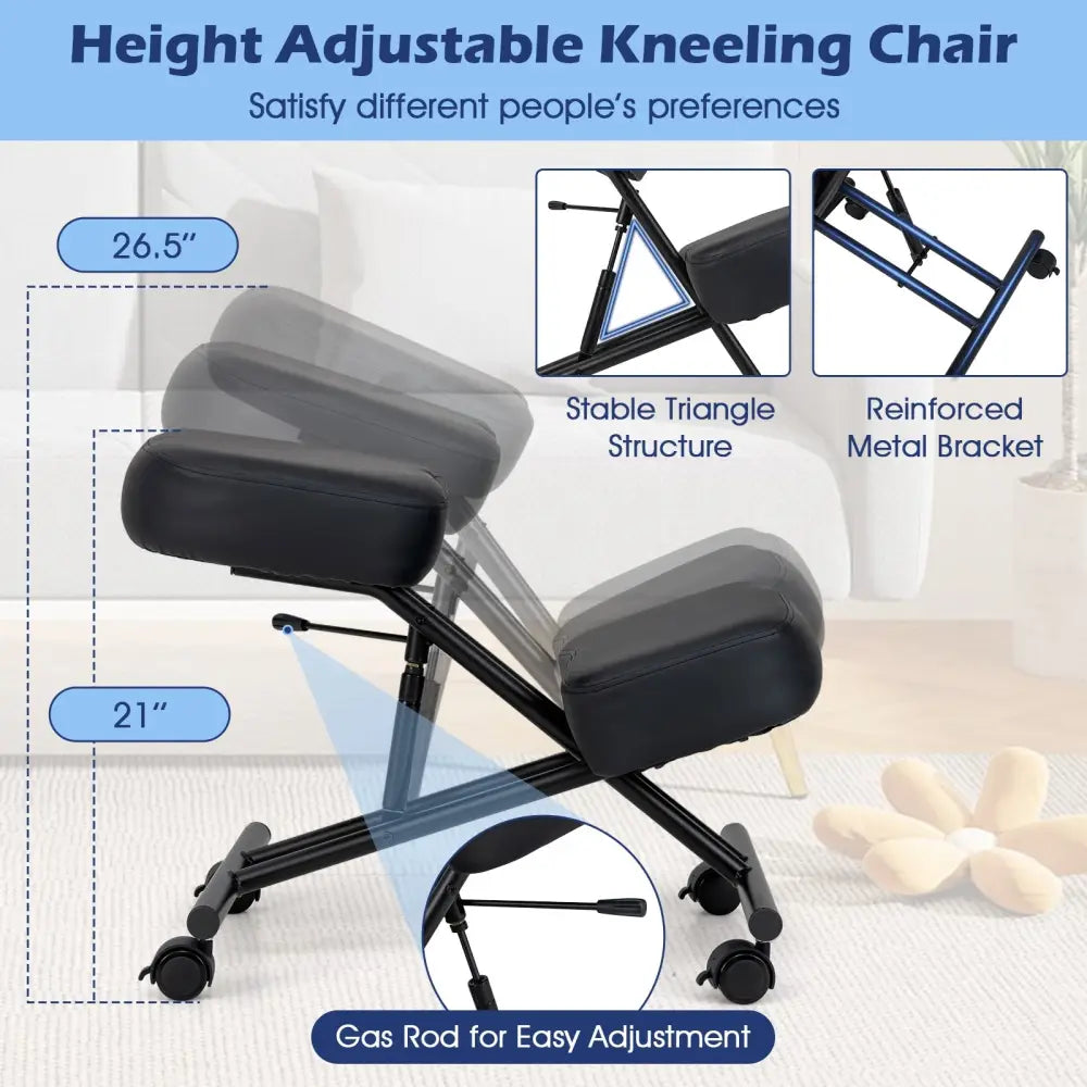 Height Adjustable Kneeling Chair Posture Correction Stool - Black - Kneeling Chairs