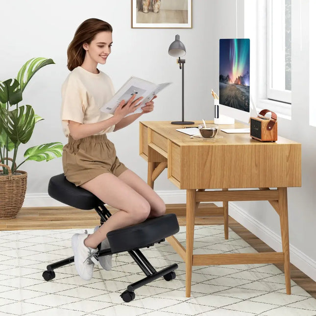 Height Adjustable Kneeling Chair Posture Correction Stool - Black - Kneeling Chairs