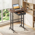 Height Adjustable Laptop Desk with Fabric Drawer Tablet Holder and Lockable Wheels-Rustic Brown - Rustic Brown