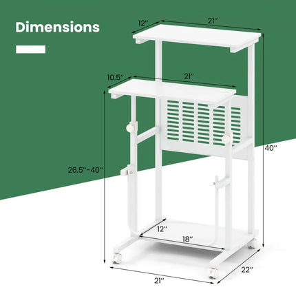 Height Adjustable Mobile Computer Stand-Up Desk with Two Modes-White - White - Laptop Tables & Printer Stands