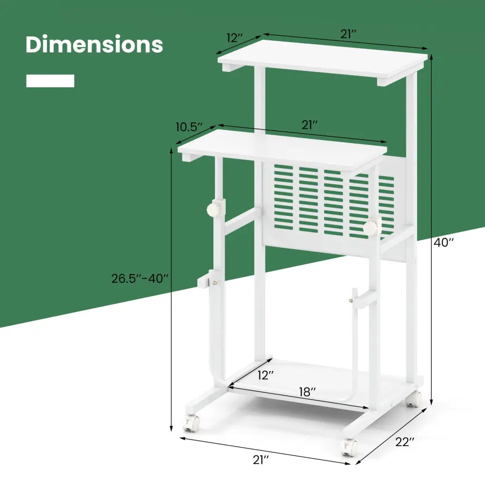 Height Adjustable Mobile Computer Stand-Up Desk with Two Modes-White - White - Laptop Tables & Printer Stands