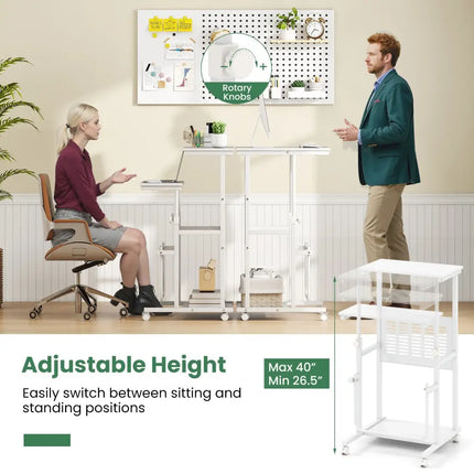 Height Adjustable Mobile Computer Stand-Up Desk with Two Modes-White - White - Laptop Tables & Printer Stands