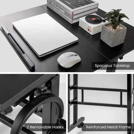 Height Adjustable Mobile Standing Desk with Rolling Wheels for Office and Home-Black - Black - Laptop Tables & Printer