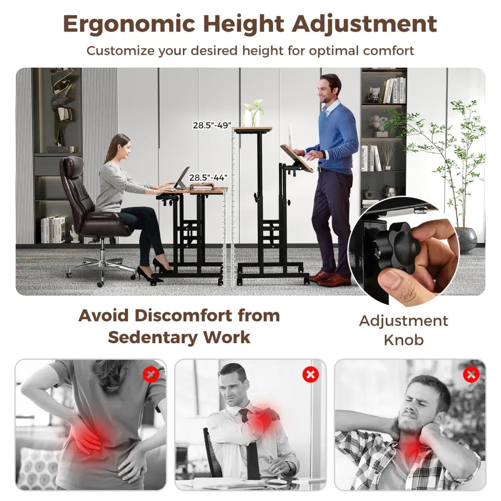 Height-adjustable Mobile Standing Desk with Split Top and Adjustable Angle-Walnut - Walnut - Laptop Tables & Printer