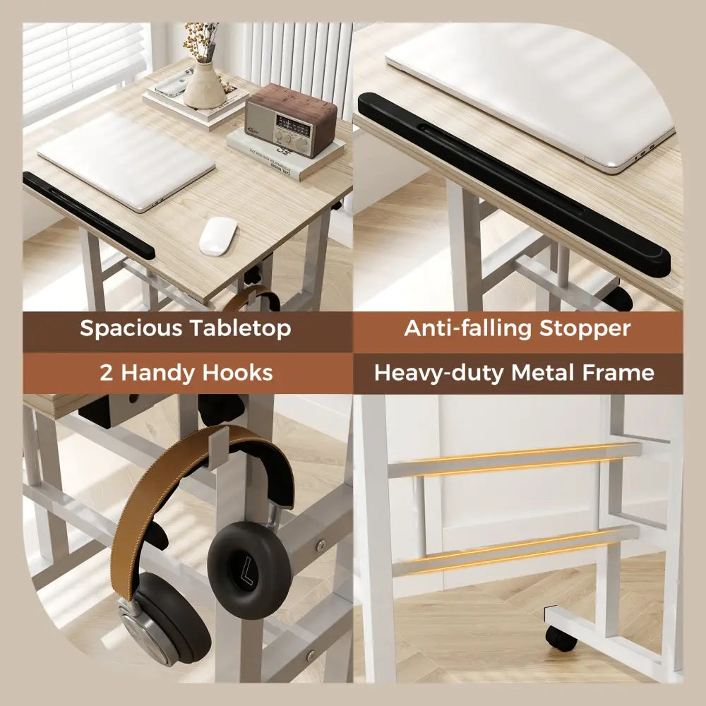 Height-adjustable Mobile Standing Desk with Split Top and Adjustable Angle-Natural - Natural - Laptop Tables & Printer