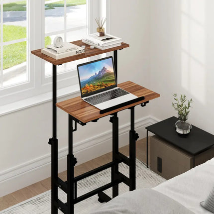 Height-adjustable Mobile Standing Desk with Split Top and Adjustable Angle-Walnut - Walnut - Laptop Tables & Printer