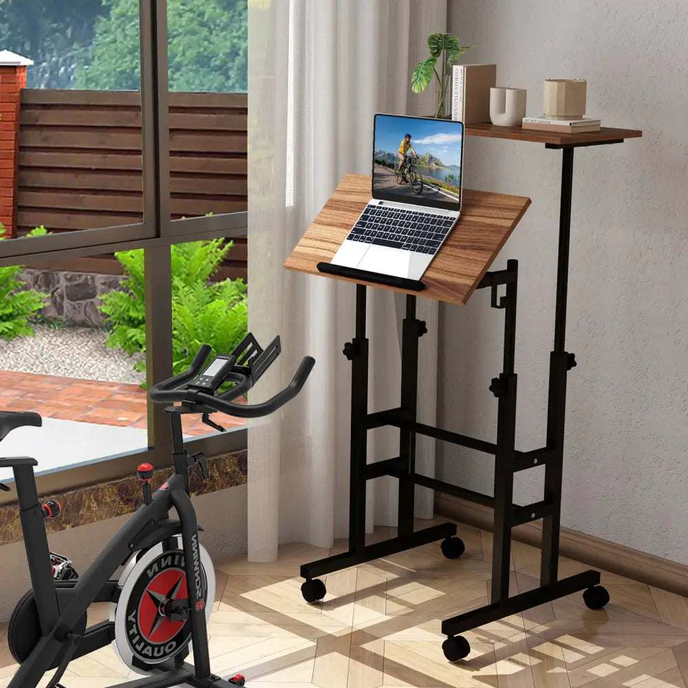 Height-adjustable Mobile Standing Desk with Split Top and Adjustable Angle-Walnut - Walnut - Laptop Tables & Printer