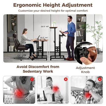 Height-adjustable Mobile Standing Desk with Split Top and Adjustable Angle-Walnut - Walnut - Laptop Tables & Printer