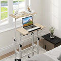 Height-adjustable Mobile Standing Desk with Split Top and Adjustable Angle-Natural - Natural - Laptop Tables & Printer