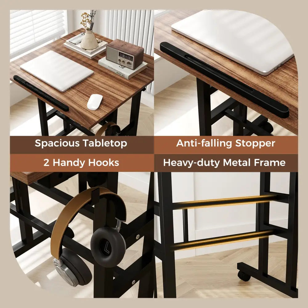 Height-adjustable Mobile Standing Desk with Split Top and Adjustable Angle-Walnut - Walnut - Laptop Tables & Printer