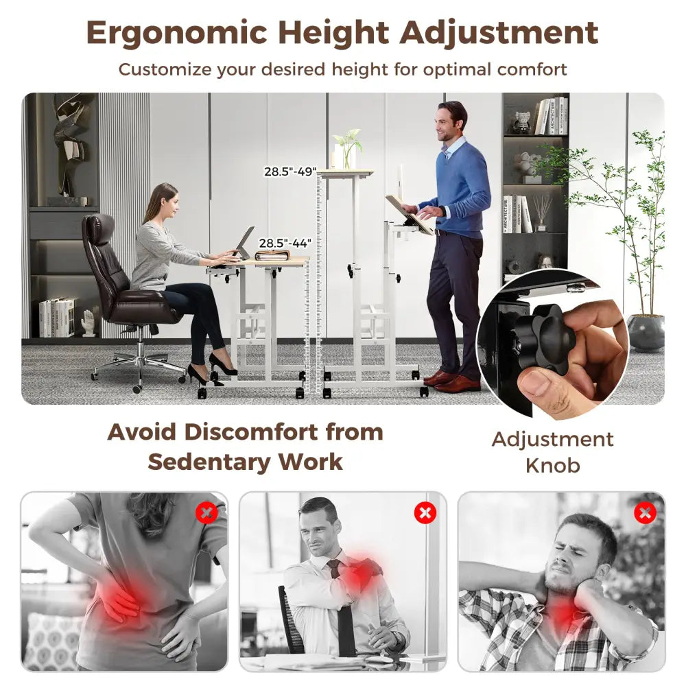 Height-adjustable Mobile Standing Desk with Split Top and Adjustable Angle-Natural - Natural - Laptop Tables & Printer