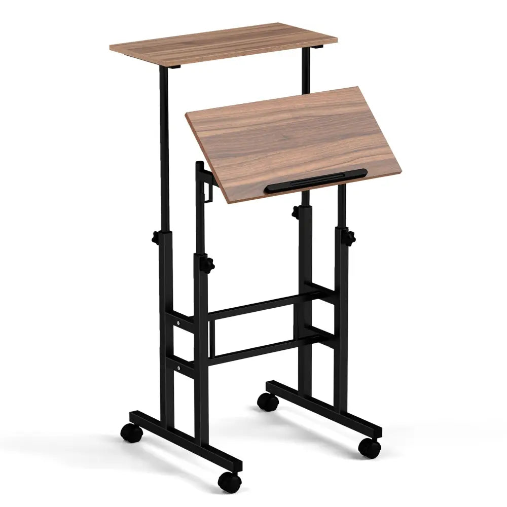 Height-adjustable Mobile Standing Desk with Split Top and Adjustable Angle-Walnut - Walnut - Laptop Tables & Printer