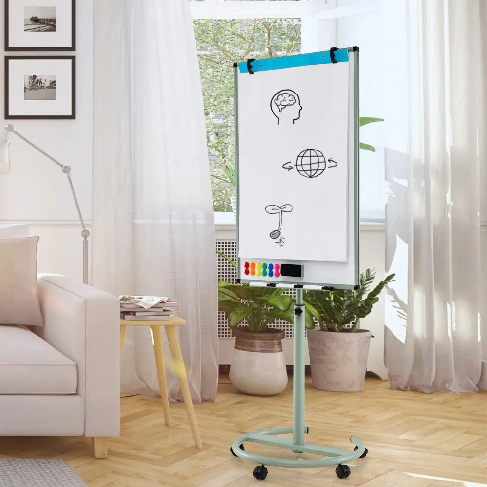 Height-Adjustable Mobile Whiteboard with Round Stand Paper Clips-Green - Green - Home Office