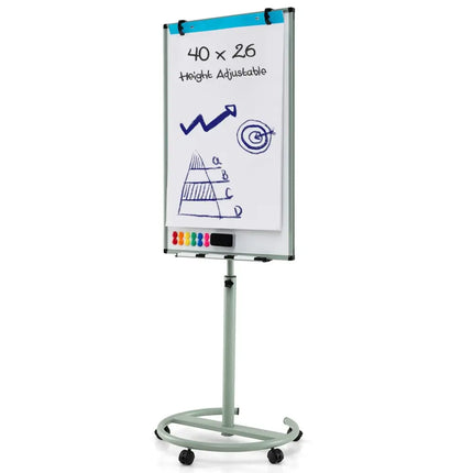 Height-Adjustable Mobile Whiteboard with Round Stand Paper Clips-Green - Green - Home Office