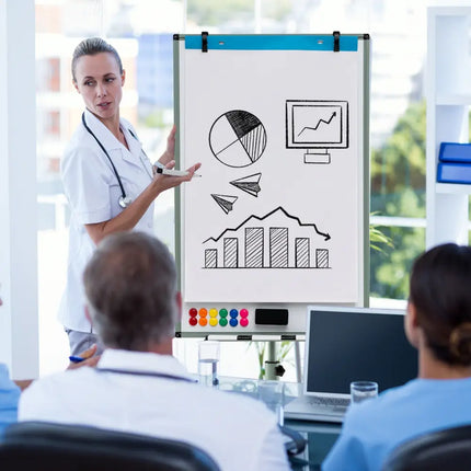 Height-Adjustable Mobile Whiteboard with Round Stand Paper Clips-Green - Green - Home Office