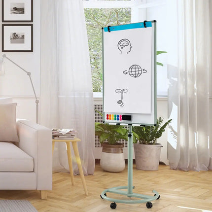 Height-Adjustable Mobile Whiteboard with Round Stand Paper Clips-Green - Green - Home Office