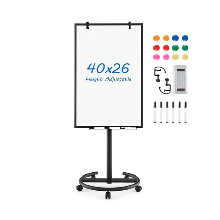 Height-Adjustable Mobile Whiteboard with Round Stand Paper Clips-Black - Black - Home Office