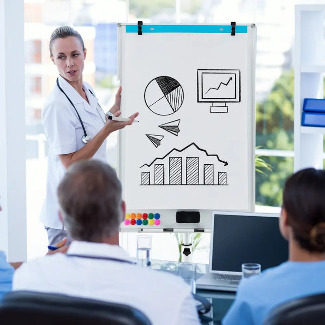 Height-Adjustable Mobile Whiteboard with Round Stand Paper Clips-White - White - Home Office