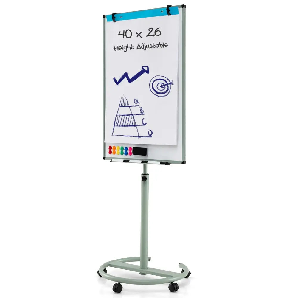 Height-Adjustable Mobile Whiteboard with Round Stand Paper Clips-Green - Green - Home Office