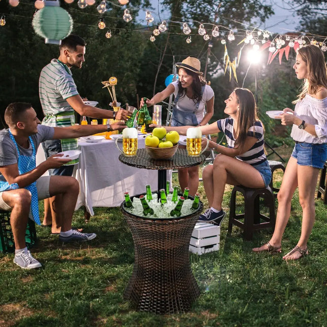 Height Adjustable Patio Rattan Cooler Bar Table-Black - Black - Patio Bar Furniture