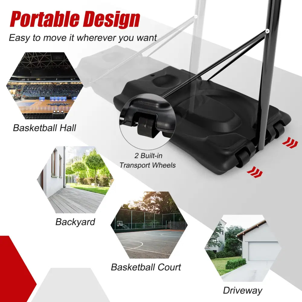 Height Adjustable Portable Shatterproof Backboard Basketball Hoop with 2 Nets - Black - Sport Equipments